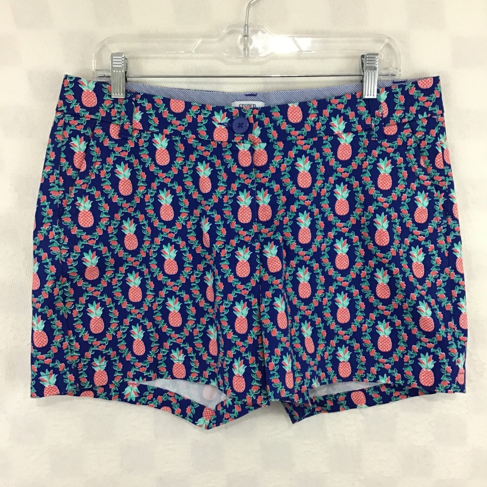 Crown‎ & Ivy Caroline Pineapple Print Shorts Blue Pink Womens 8 Tropical Preppy